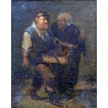 A 19th century gilt framed oil on board, two figures, H.24 W.18cm