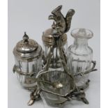 A 19th century Mappin and Webb silver plated cruet stand with squirrel finial