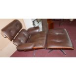 An Eames style lounge chair and stool