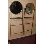 A pair of contemporary gilt mirrors with shelves, H.173 W.50cm