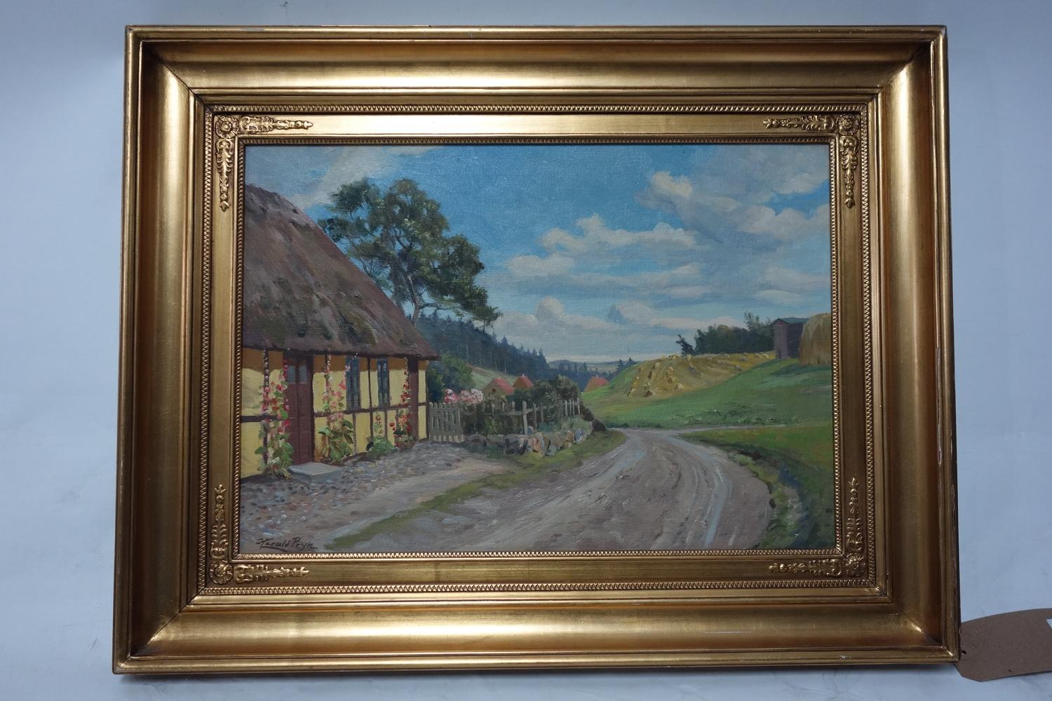 Harald Pryn (Danish, 1891-1968), A farmstead in a rural landscape, oil on canvas, signed lower left, - Image 2 of 3