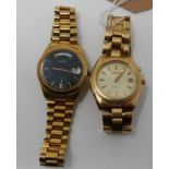 A Seiko Kinetic gold plated gentleman's wristwatch, the silvered dial with baton markers, date
