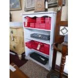 A grey painted pine bookcase with adjustable shelves, H.121 W.80 D.33cm