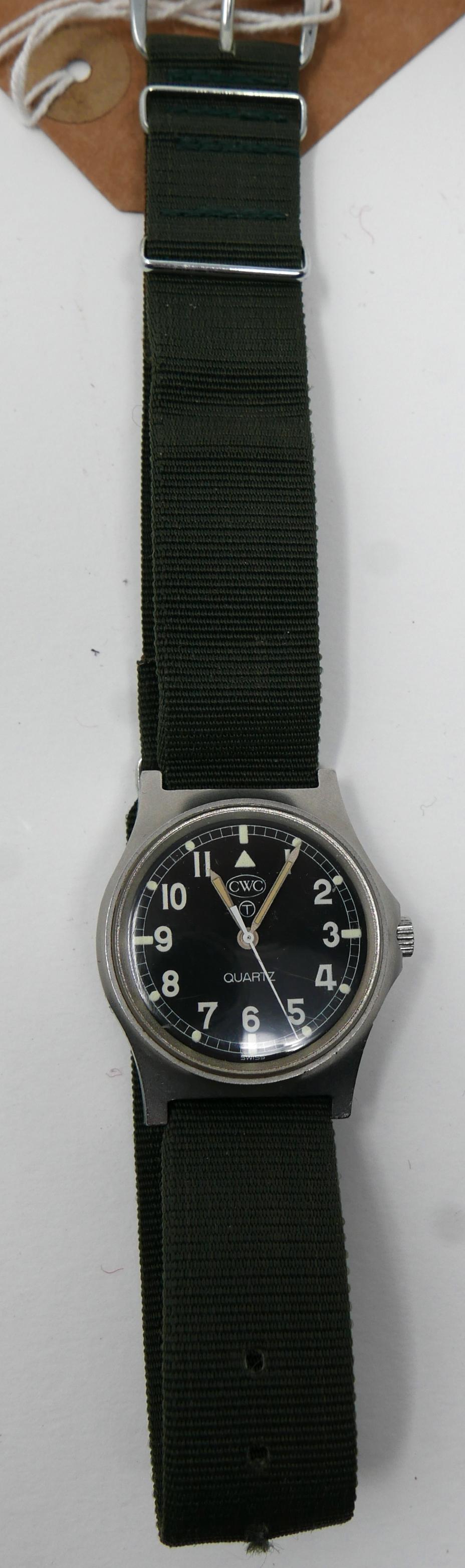 A CWC quartz military stainless steel gentleman's wristwatch, the black dial with Arabic numerals