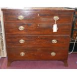 A Regency mahogany and boxwood inlaid chest of four graduating drawers, raised on splayed legs, H.98