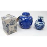 Three pieces of blue and white china