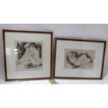 A pair of framed and glazed woodblock prints, female figures, signed by the artist