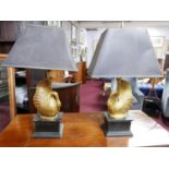 A pair of Thomas Blakemore gilt swan table lamps