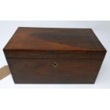 A Regency rosewood tea caddy, with brass inlay and associated caddy spoon, H.16 W.31 D.17cm
