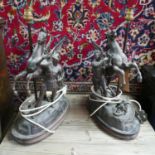 A pair of late 19th century spelter marley horses converted to table lamps, H.45cm