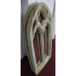 Two reconstituted stone Gothic style arched garden mirrors, H.81 W.38cm