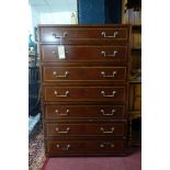A bespoke made inlaid cherry wood pedestal chest with seven drawers, H.140 W.90 D.46cm