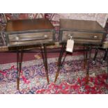 A pair of contemporary Industrial style hairpin legs, with one small drawers, H.70 W.40 D.30cm