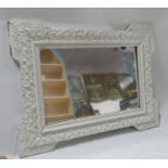 A 19th century French distressed painted wall mirror, frame 64x48cm