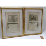 Two French engravings after F. Boucher of architectural plans of Berhault in gilt frames, H.36 W.
