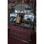 A metal framed arched garden mirror, H.77cm