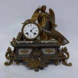 A gilt metal mantel clock by A. Springborg, drum barrel movement, enamel dial with Roman numerals,