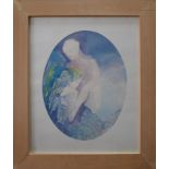 20th century Italian school, 'Annunciation', 1983, watercolour on paper, feigned to oval, signed and