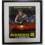 A framed Italian movie poster for 'Rambo 2 - La Vendetta', 39 x 29cm