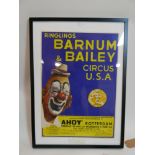 An original 1963 Barnum & Bailey Circus poster, framed, 60 x 42cm