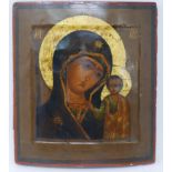 A Russian icon of the Mother of God of Kazan, tempera on wood panel, 31 x 26cm