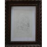 An etching of a seated lady, signed and numbered 84/99 in pencil to lower margin, in carved frame,