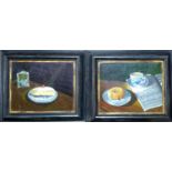 Belinda Hadden, two still life studies, oil on canvas laid to board, 20 x 25cm