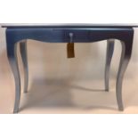 A contemporary silver painted side table with single drawer, H.76 W.100 D.41cm