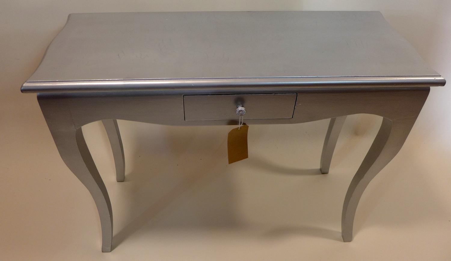 A contemporary silver painted side table with single drawer, H.76 W.100 D.41cm - Image 2 of 2