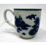 A First Period Worcester blue and white porcelain teacup, with blue crescent moon mark to base, c.