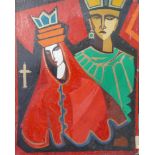 An acrylic on board of a crowned lady with cross and a pharaoh, 153 x 122cm