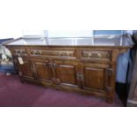 A Chinese style hardwood altar sideboard by Century Furniture of Distinction, H.82 W.183 D.47cm