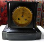 A French black slate mantle clock with gilt dial, H.21 W.22 D.13cm