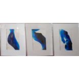 A set of three blue photographic prints of nude ladies after Alvin Booth, indistinctly signed in pen