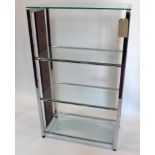 An Italian chrome and glass shelves, H.120 W.72 D.35cm