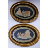 A pair of 18th century prints in oval gilt frames, 20 x 32cm