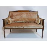 An Edwardian inlaid mahogany sofa with velour upholstery