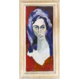 A 20th century head and shoulder portrait of a lady, oil on board, 78 x 33cm