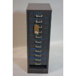 A large collection of biological microscope slides in steel filling cabinet, H.90 W.29 D.39cm
