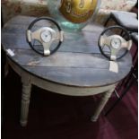 An antique low table with grey painted base, H.67 Diameter.104cm