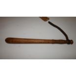 A Military Police oak truncheon, with leather strap, stamped MP and with crown, L.45cm