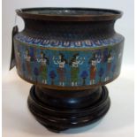 A Chinese bronze and cloisonne enamel vase, decorated with a continuous procession of Egyptian style