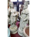 Two reconstituted stone statues of a King and Queen, raised on pedestal base, H.84cm (2)