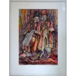 Hilary Beauchamp MBE (Contemporary British), 'two puppets standing', ink and gouache, signed and