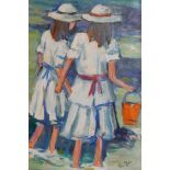 Ross Foster, girls on a beach, oil on canvas, 90 x 59cm