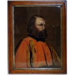 A 19th century reverse glass portrait painting, in maple frame, 53 x 41cm