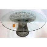 A Warren Platner chrome and glass dining table for Knoll, H.70 Diameter.135cm