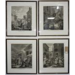 A set of four original 19th century Hogarth engravings, the four times of day, morning, noon,