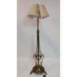A Victorian brass adjustable oil standard lamp, converted to electricity