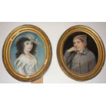 A pair of 19th century pastel portraits, set in oval gilt wood frames, 23 x 19cm